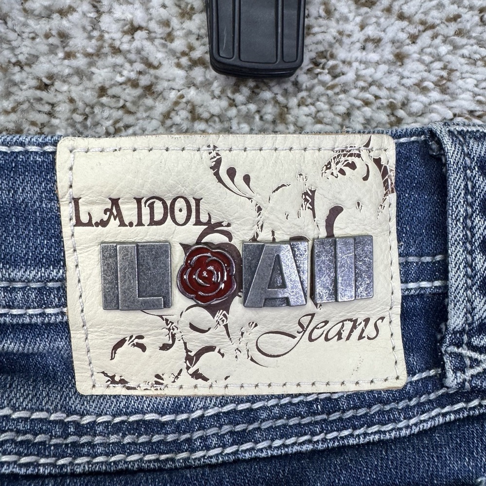 La Idol Jeans Women's Size 13 35x34 Rhinestones Back Pocket Flaps Bootcut Denim - Picture 5 of 16